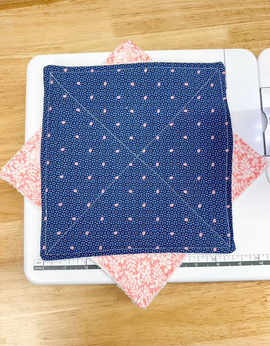 2-Pack Terry Cotton Dish Cloth Ditsy Blue Leafy Pink