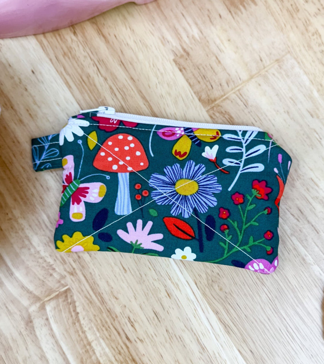 Retro Green Mushroom Quilted Wallet with Tab