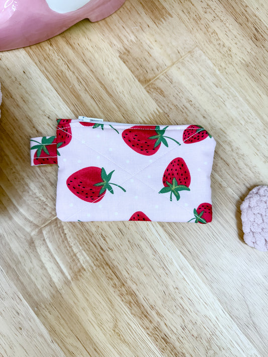 Pink Strawberry Bow Keychain Wallet