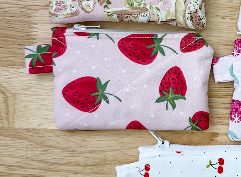 Pink Strawberry Quilted Wallet with Tab