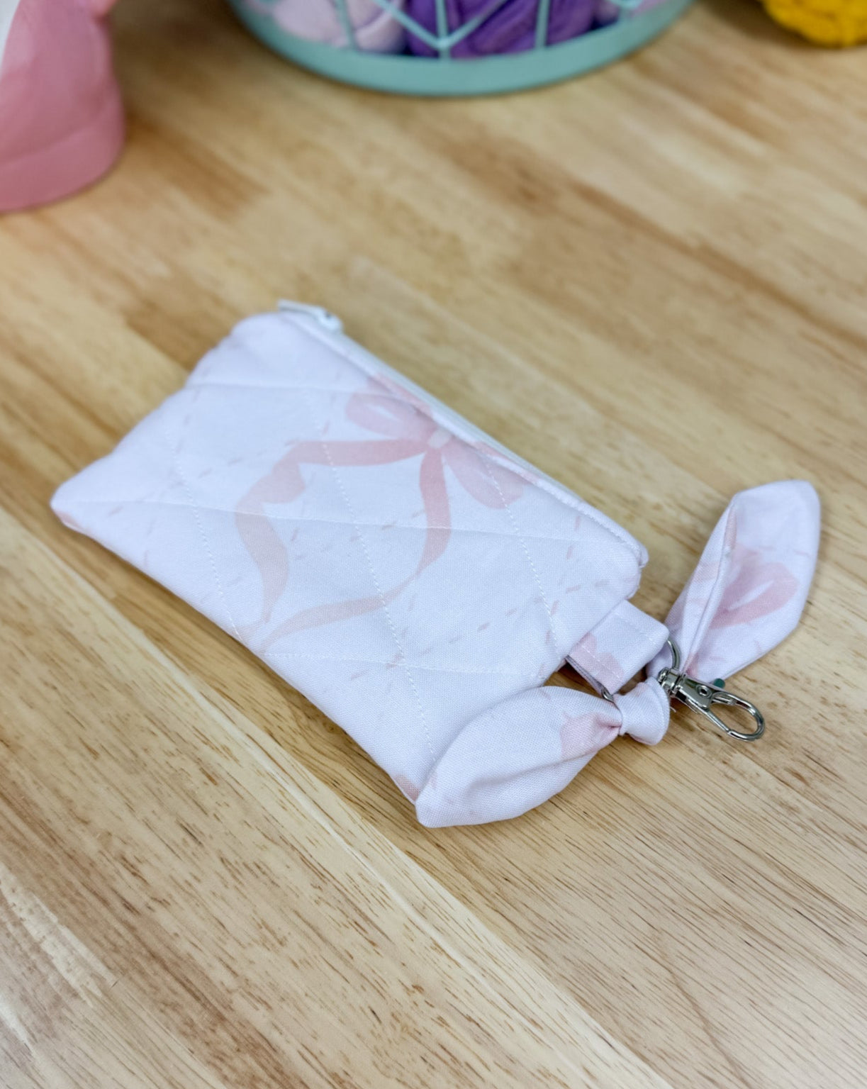 Pink Coquette Bows Quilted Keychain Wallet