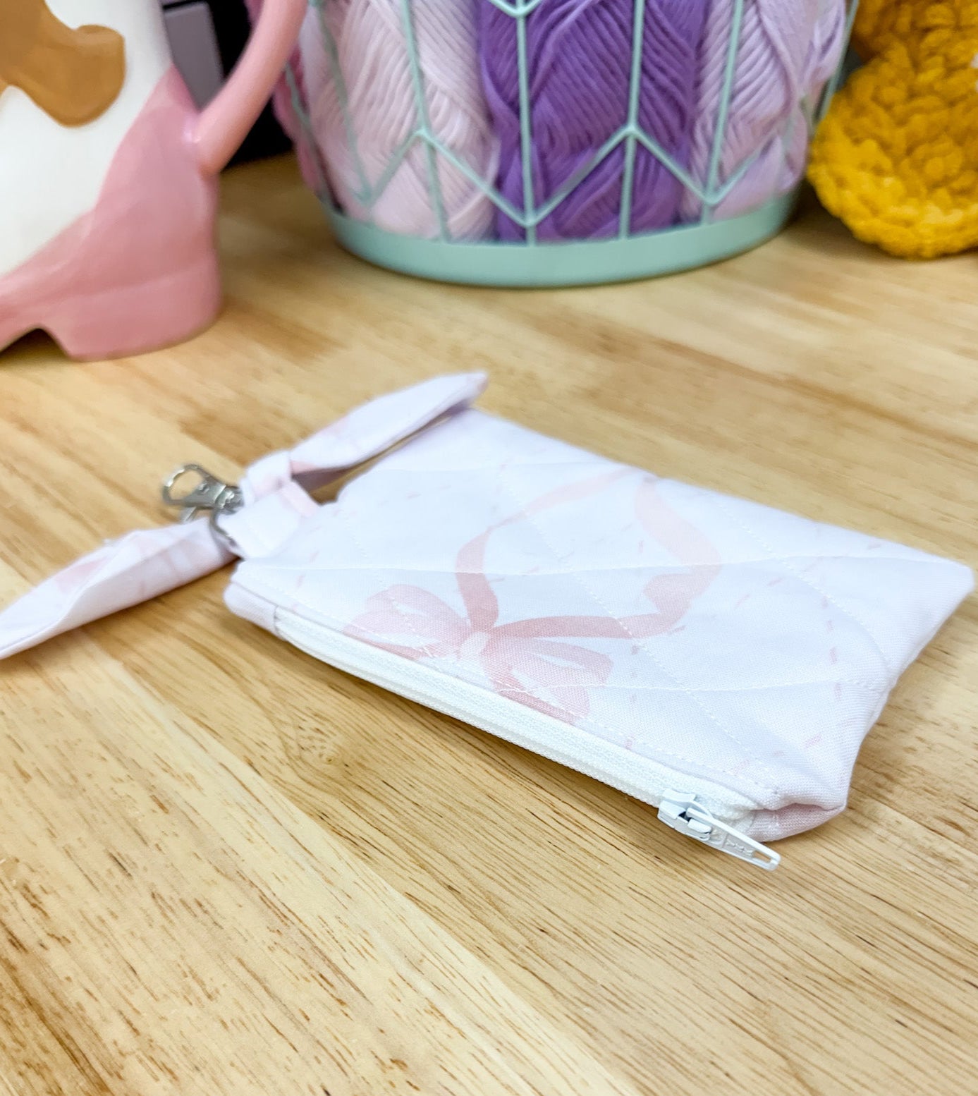 Pink Coquette Bows Quilted Keychain Wallet