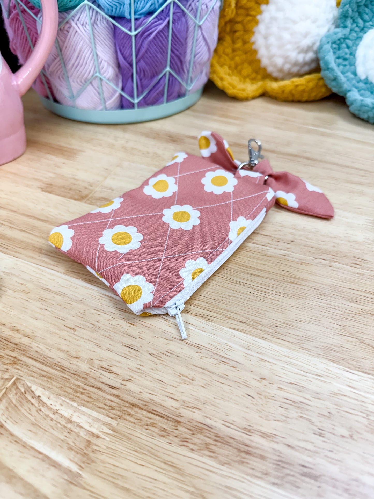 Daisy Quilted Bow Keychain Wallet