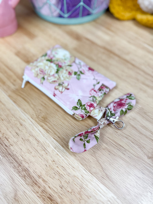 Rose Tea Set Quilted Bow Keychain Wallet