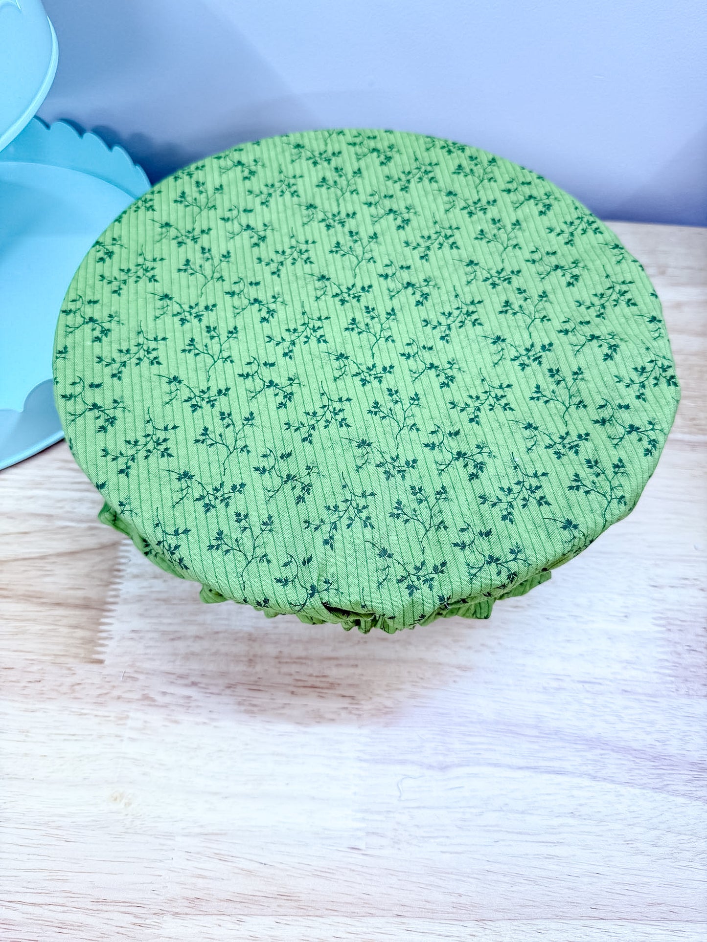 Reversible Bowl Cover LARGE Vintage Soft Pink Floral/Green Stripe