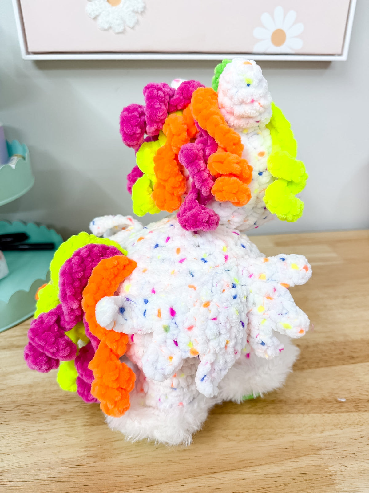 White Confetti Unicorn Crochet Plushie
