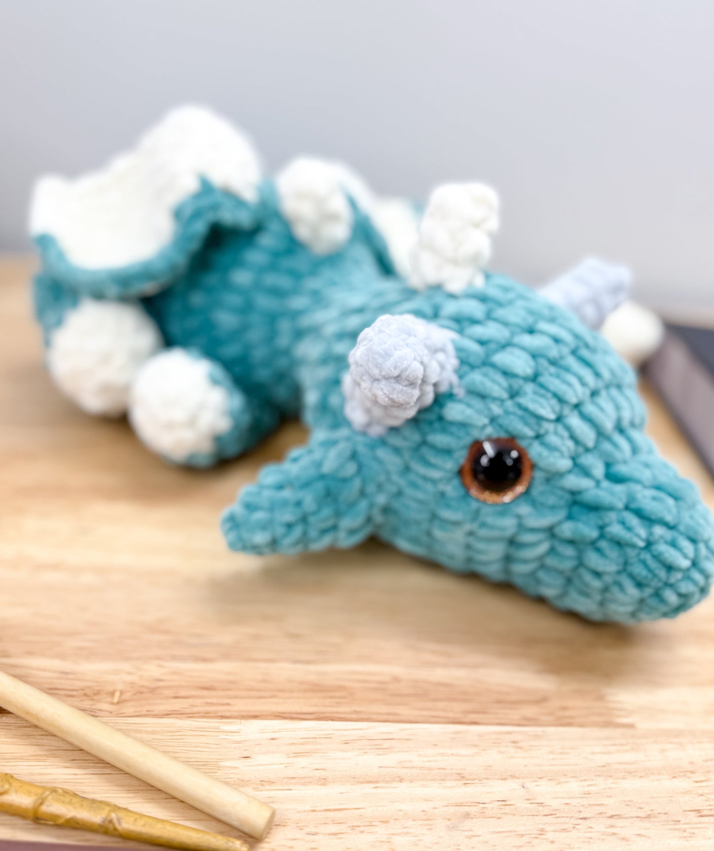 Teal Blue Crochet Dragon Plushie