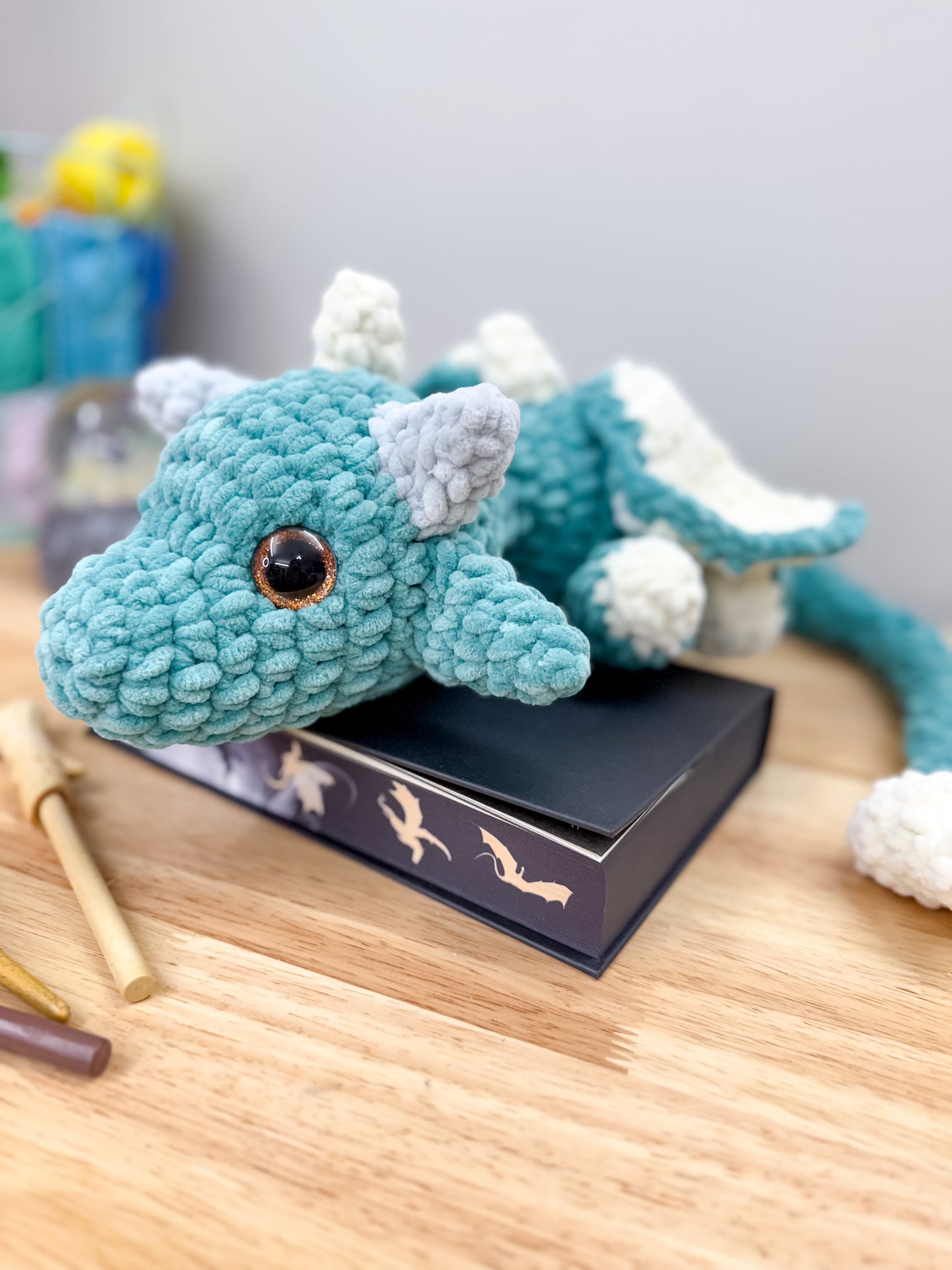 Teal Blue Crochet Dragon Plushie