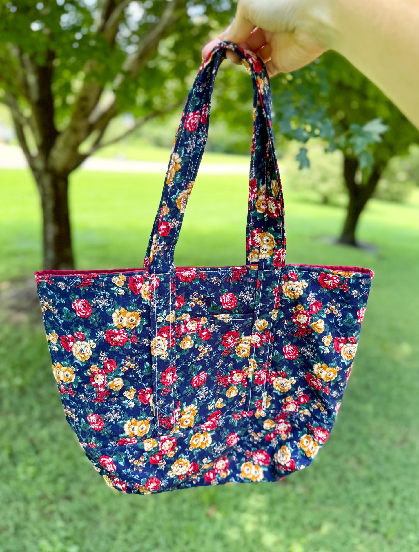 Memaw Everyday Vintage Fabric Tote Bag Navy Rose