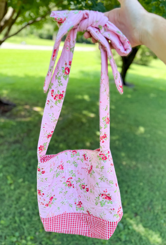 Red & Pink Patchwork Quilted Adjustable Tote Bag