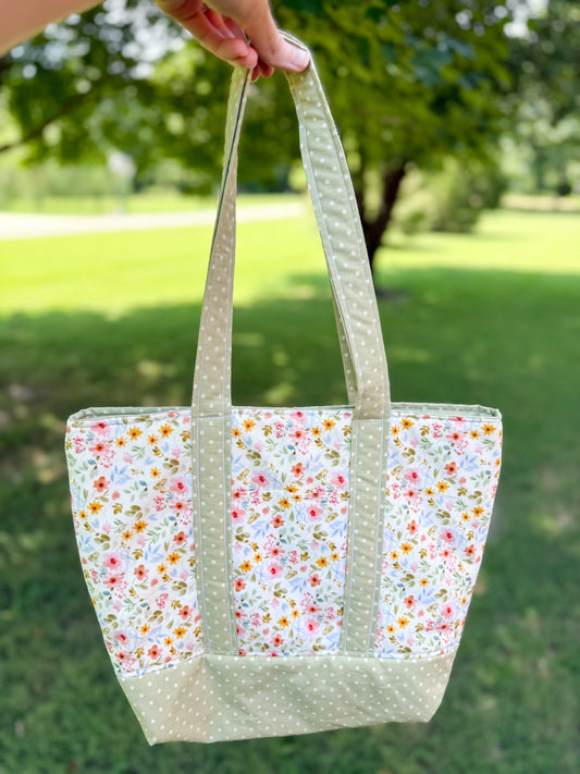 Sage Bow Floral Memaw Pocket Tote Bag 1 (Medium)