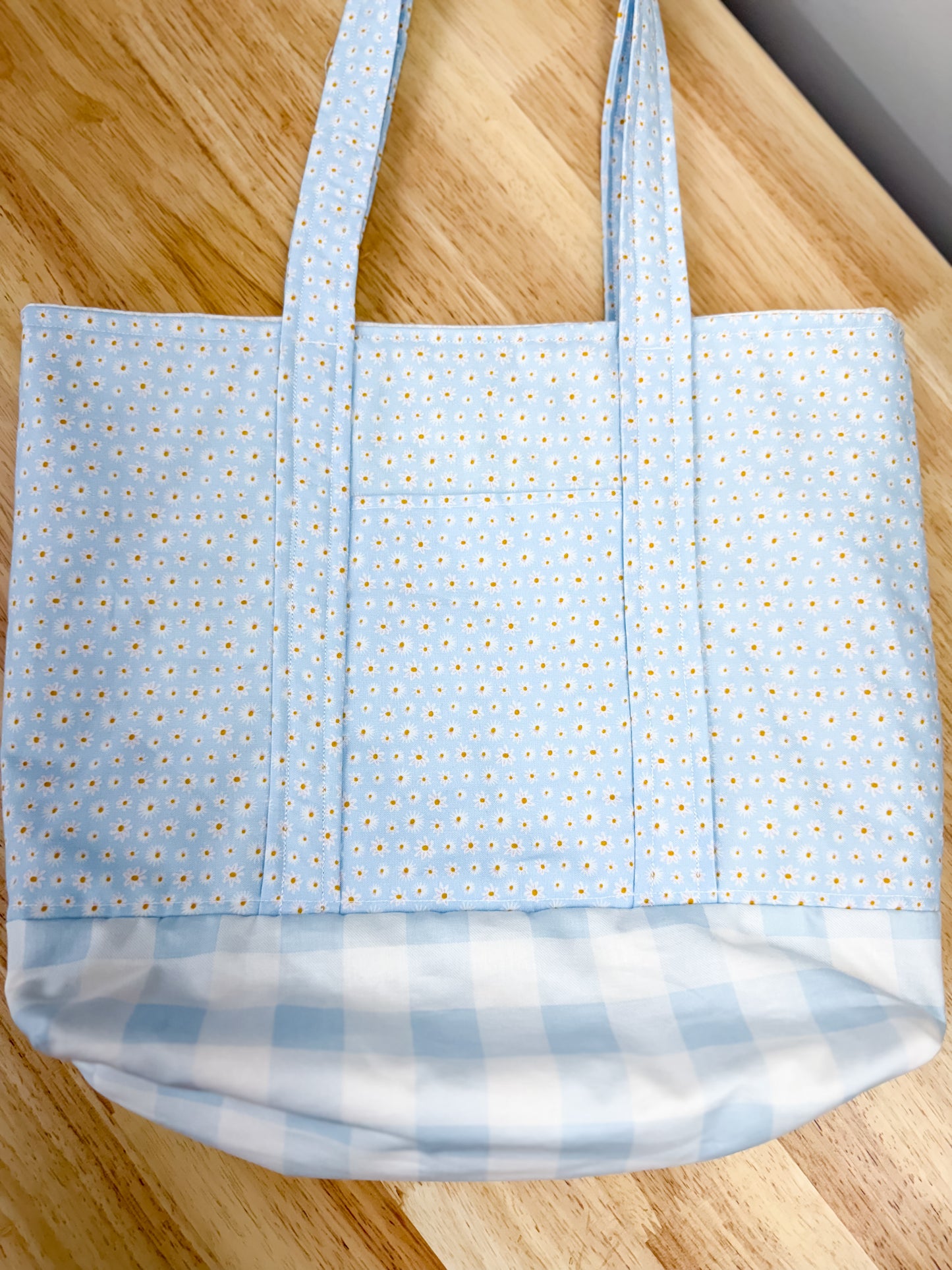 Ditsy Blue Sunflower Memaw Pocket Tote Bag 1 (Medium)
