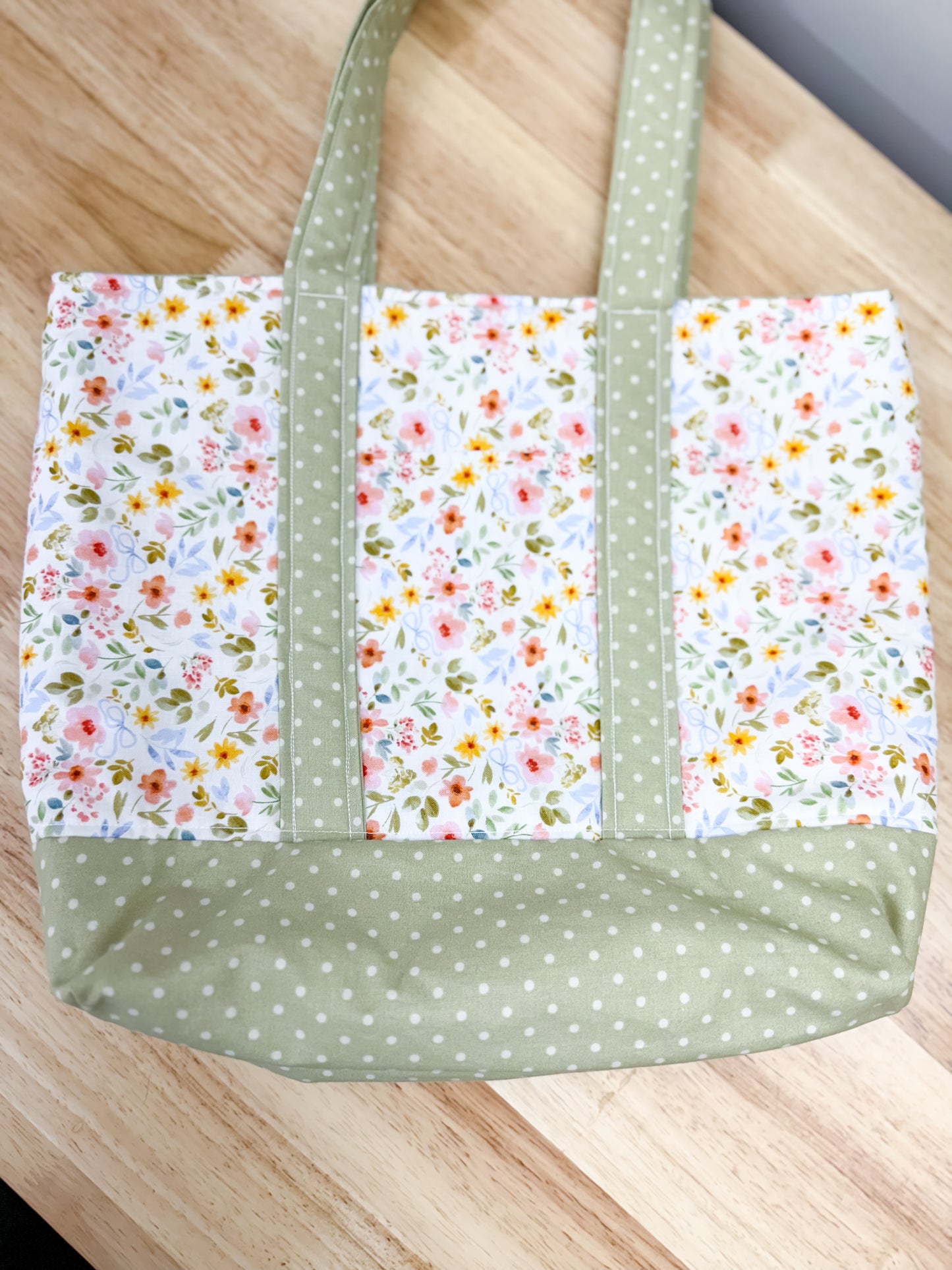 Sage Bow Floral Memaw Pocket Tote Bag 1 (Medium)