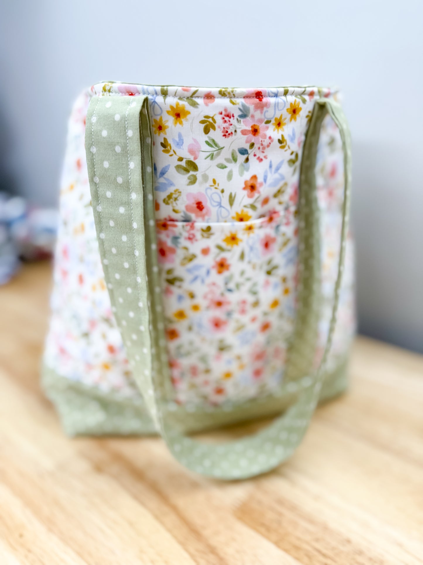 Sage Bow Floral Memaw Pocket Tote Bag 1 (Medium)