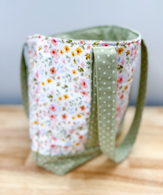 Sage Bow Floral Memaw Pocket Tote Bag 1 (Medium)