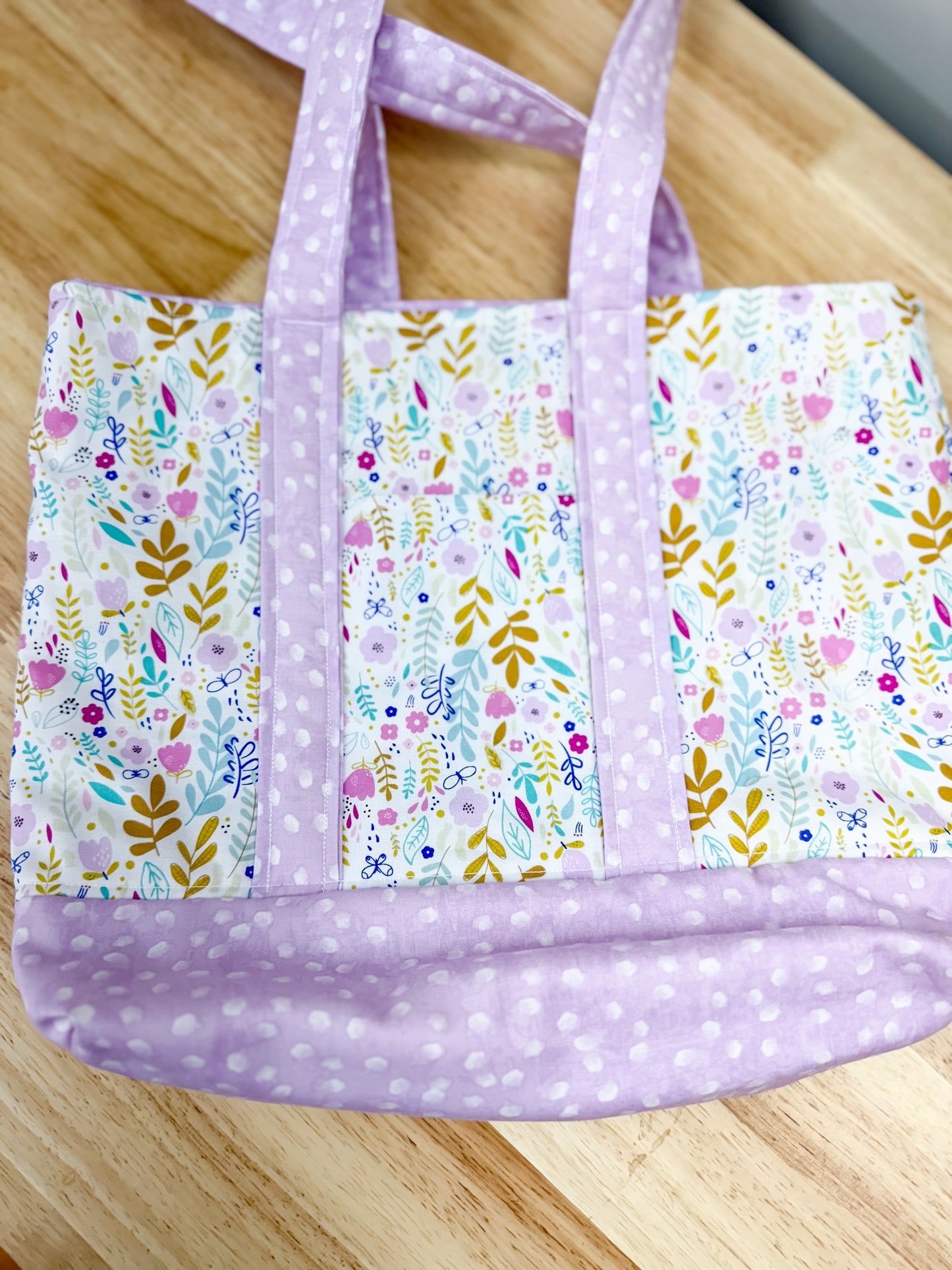 Boho Purple Wildflower Memaw Pocket Tote Bag (Medium)
