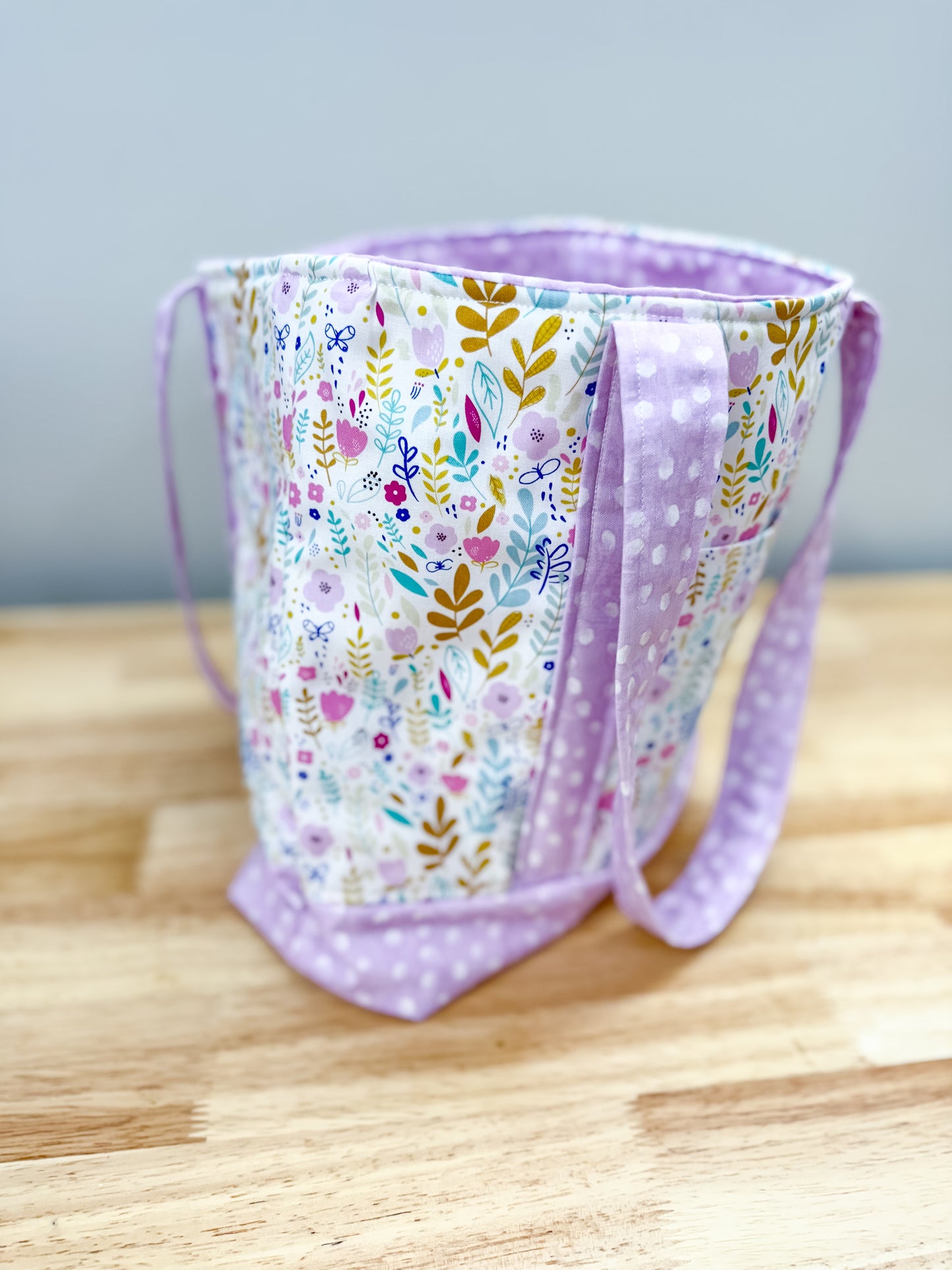 Boho Purple Wildflower Memaw Pocket Tote Bag (Medium)