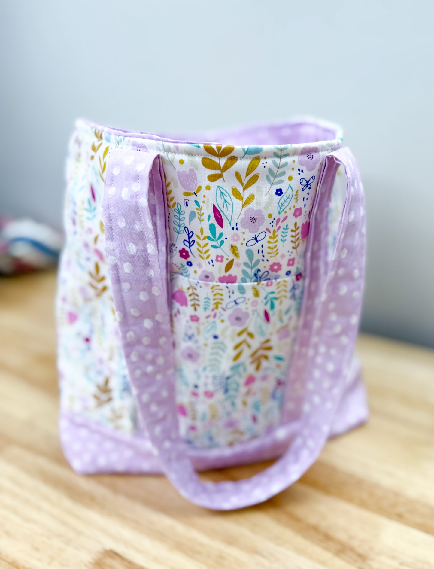 Boho Purple Wildflower Memaw Pocket Tote Bag (Medium)
