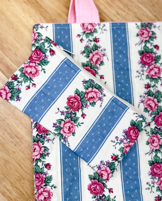 Victorian Rose Vintage Quilted Flat Pouch