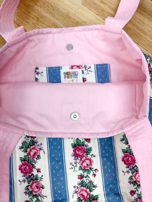 Victorian Rose Vintage Charlotte Quilted Tote Bag