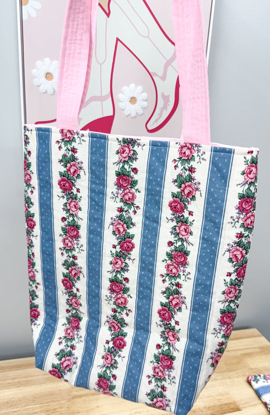 Victorian Rose Vintage Charlotte Quilted Tote Bag