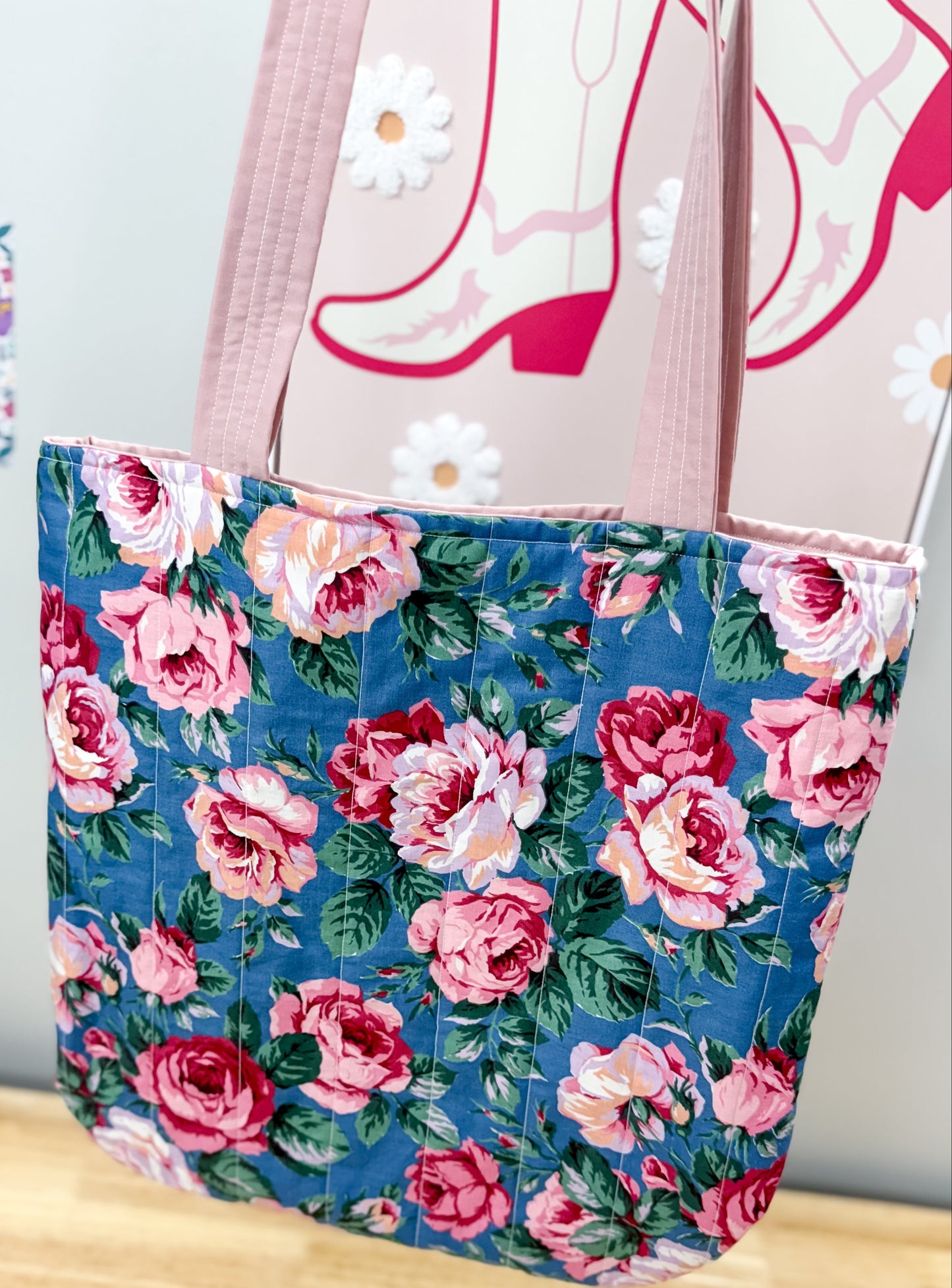 Cottage Rose Vintage Charlotte Quilted Tote Bag