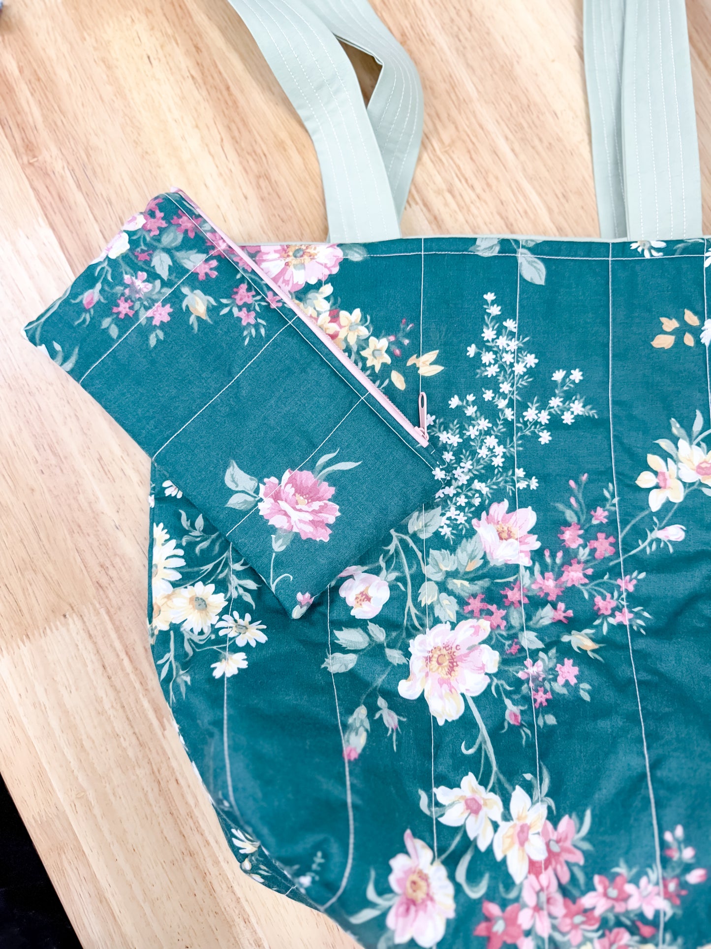 Cottage Green Vintage Charlotte Quilted Tote Bag