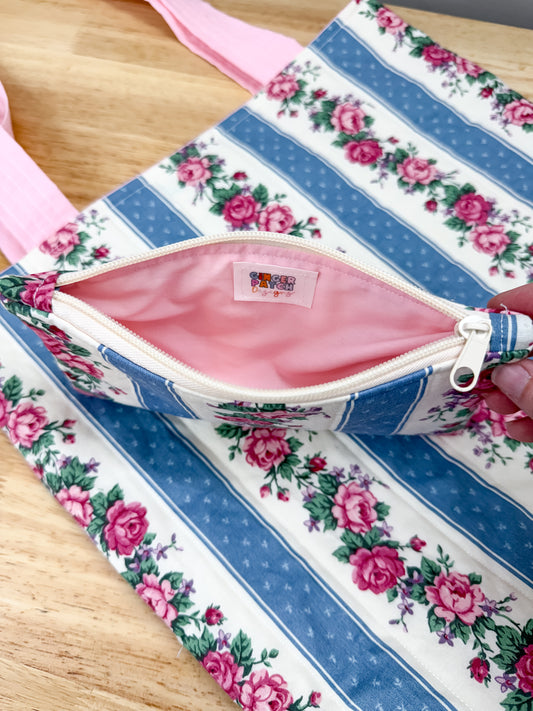 Victorian Rose Vintage Quilted Flat Pouch