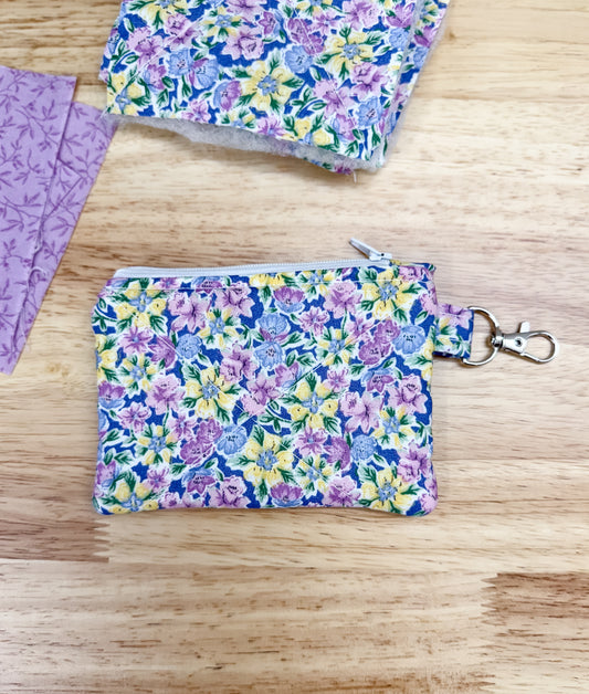 Summer Purple Floral Vintage Quilted Keychain Wallet