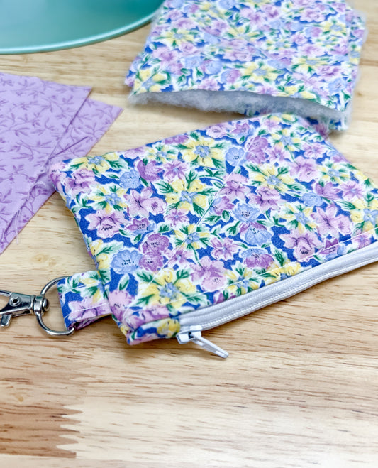Summer Purple Floral Vintage Quilted Keychain Wallet