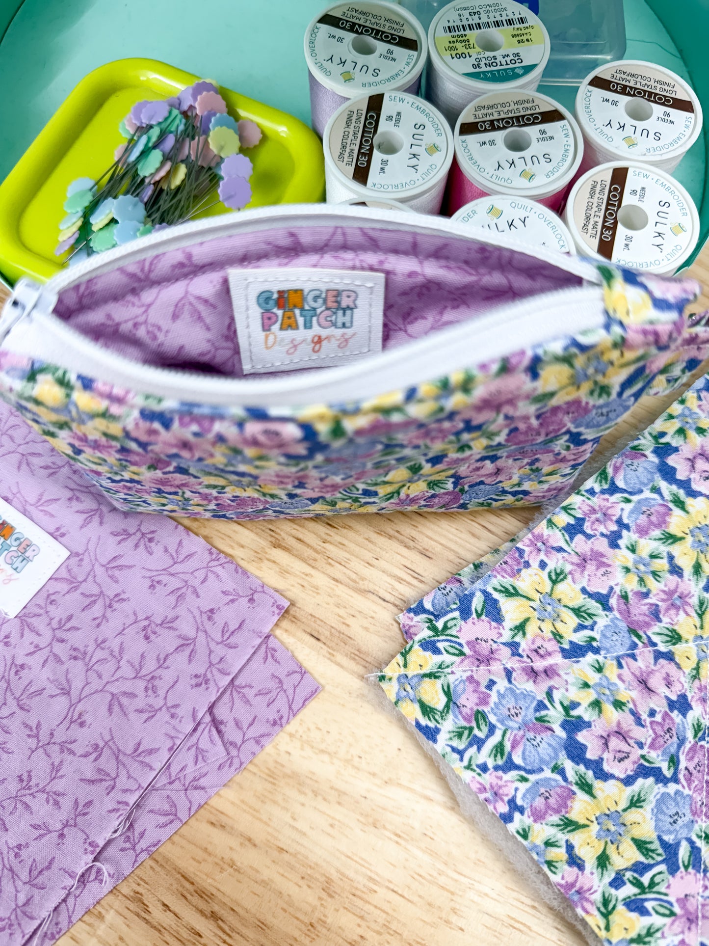 Summer Purple Floral Vintage Quilted Keychain Wallet