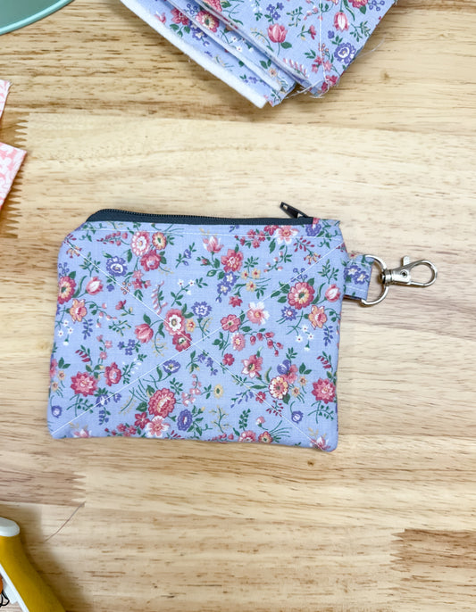 Summer Blue Floral Vintage Quilted Keychain Wallet