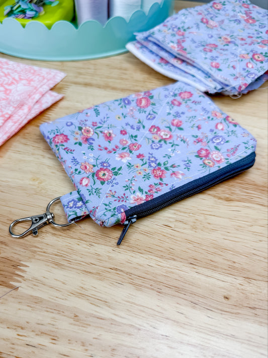 Summer Blue Floral Vintage Quilted Keychain Wallet