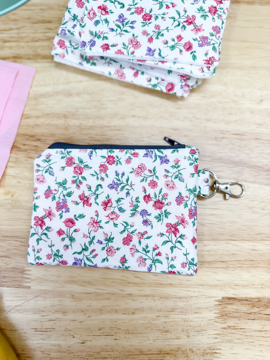 Summer Pink Floral Vintage Quilted Keychain Wallet