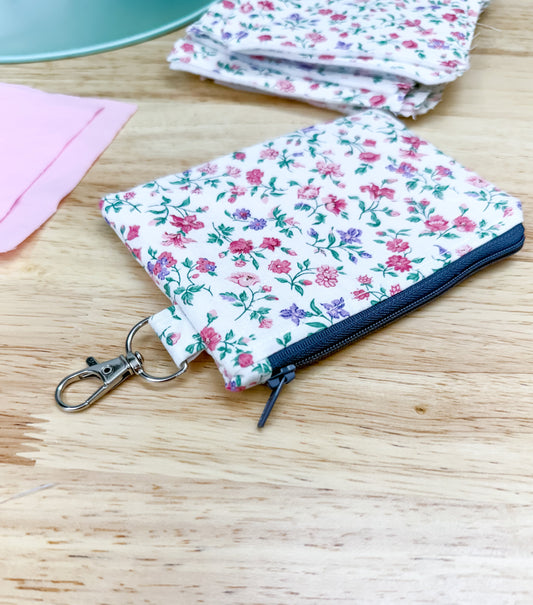 Summer Pink Floral Vintage Quilted Keychain Wallet