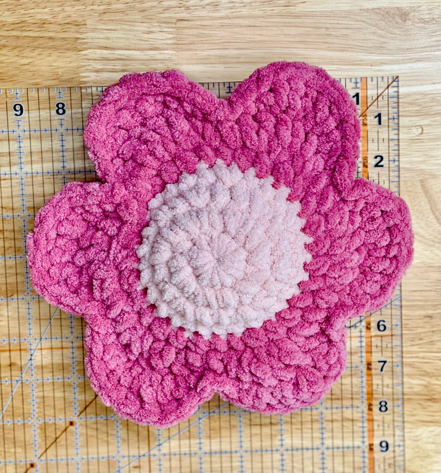 Retro Daisy Plush Decor ~ Set of 2 Pink and Yellow ~ Handmade Crochet