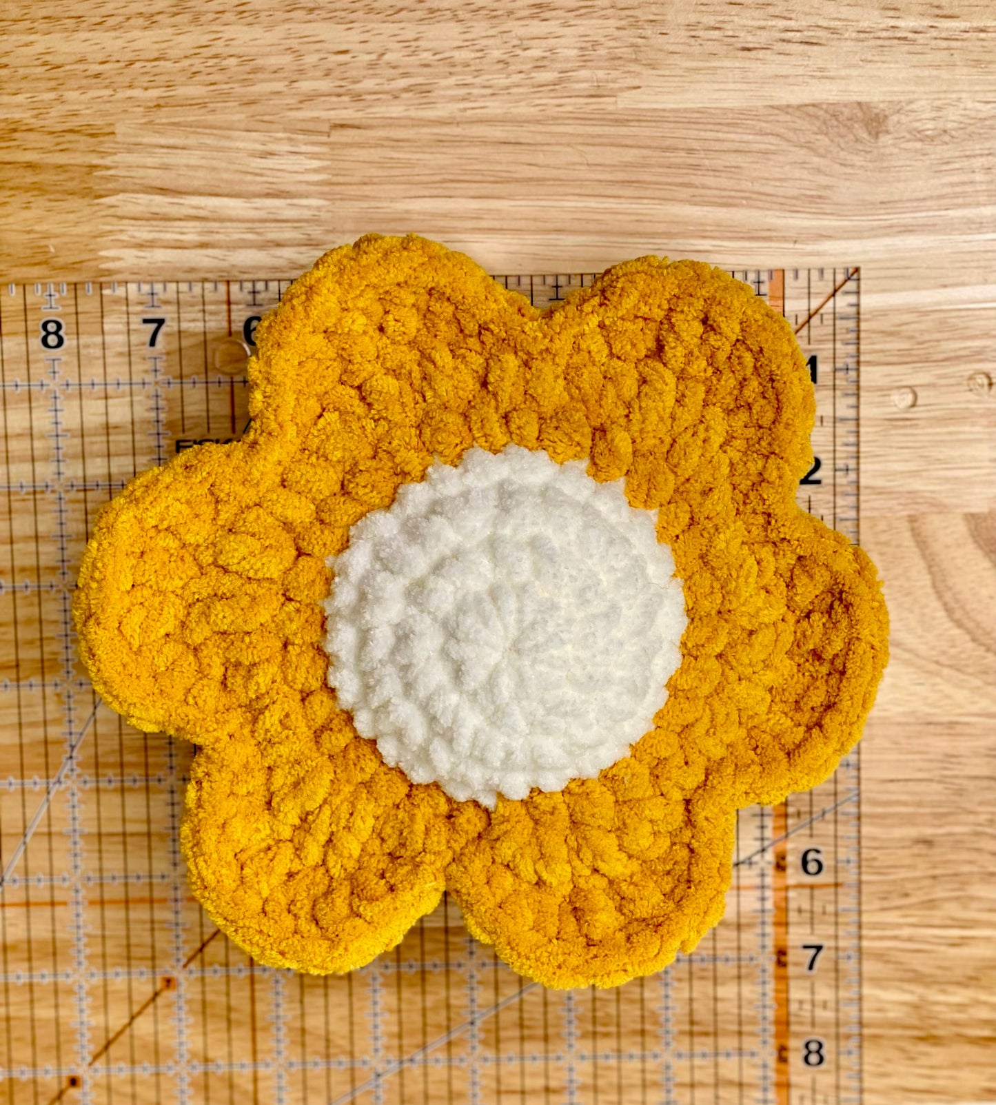 Retro Daisy Plush Decor ~ Set of 2 Pink and Yellow ~ Handmade Crochet