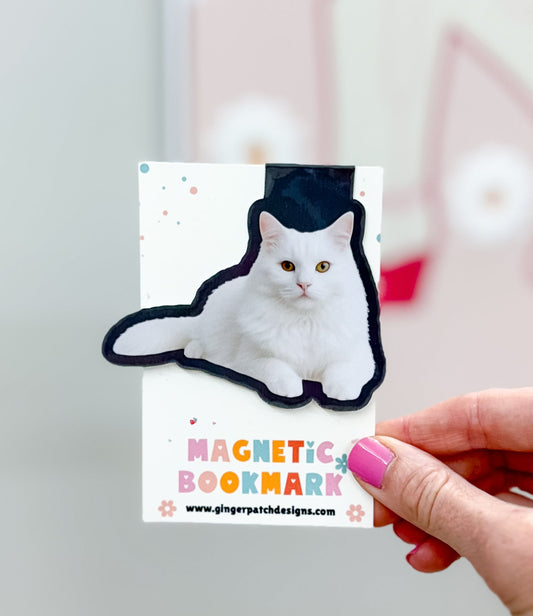 White Cat Magnetic Bookmark