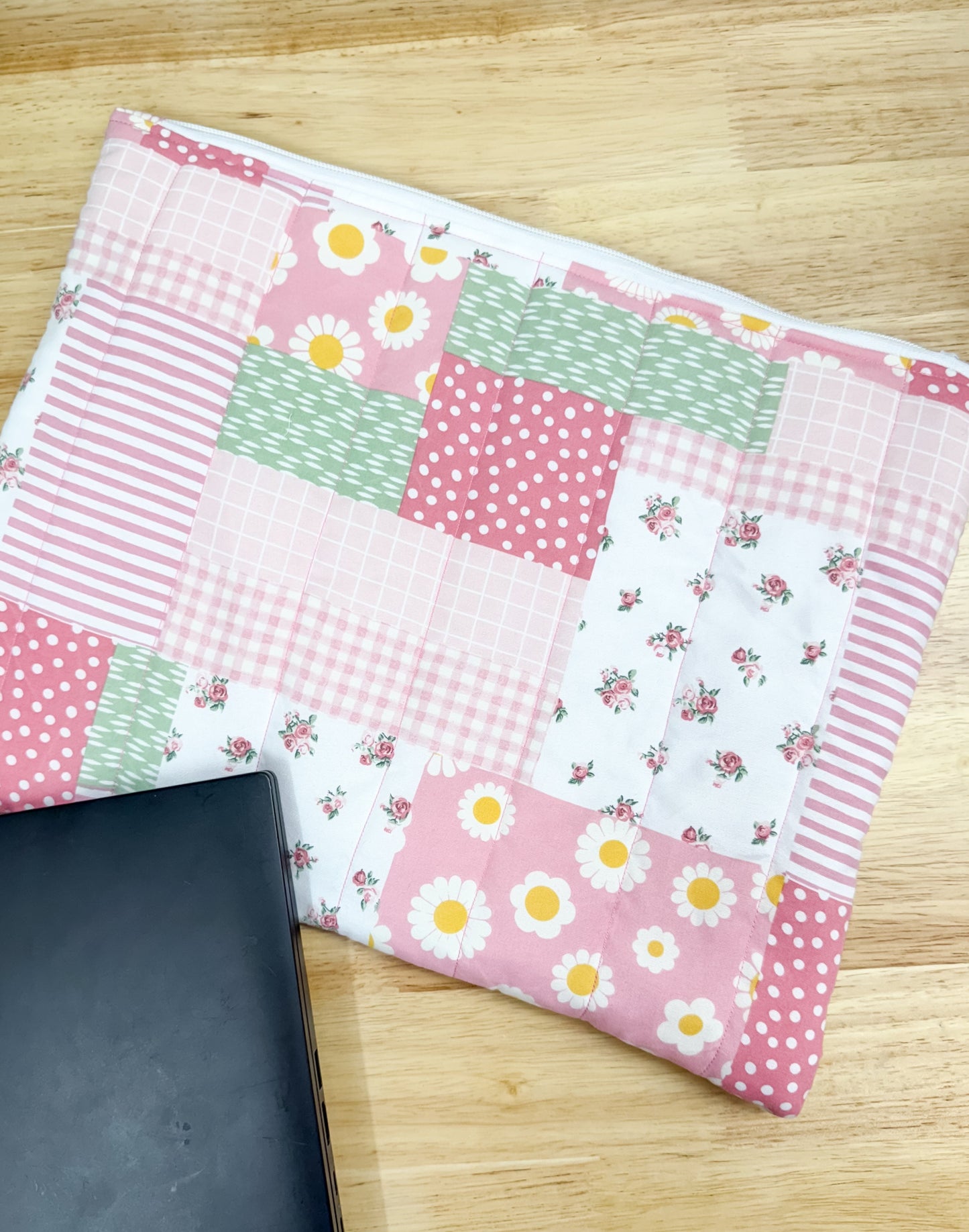 Pink Cottage Patchwork Quilted Laptop Bag