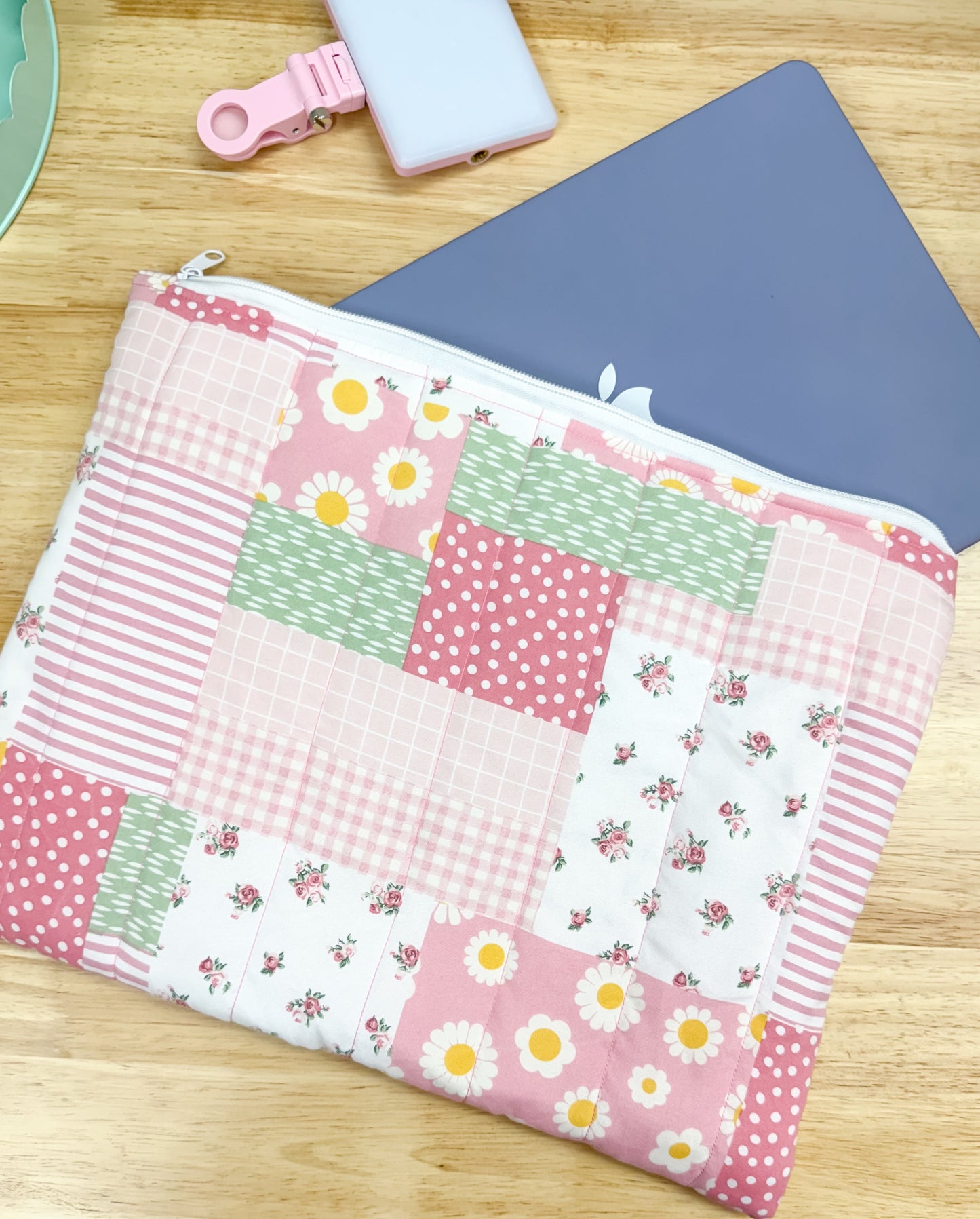 Pink Cottage Patchwork Quilted Laptop Bag