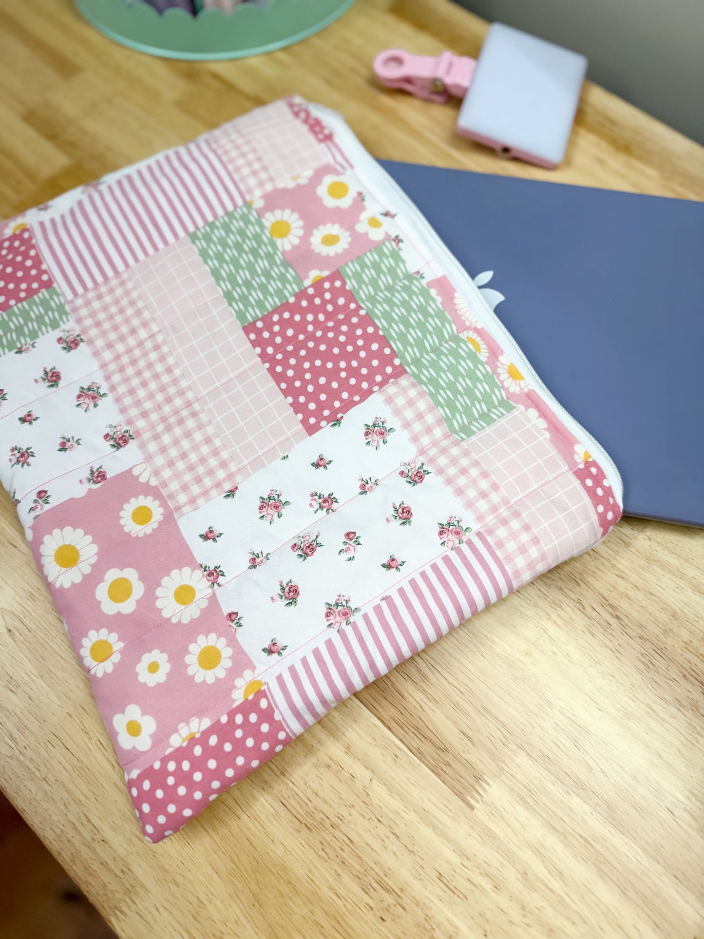 Pink Cottage Patchwork Quilted Laptop Bag