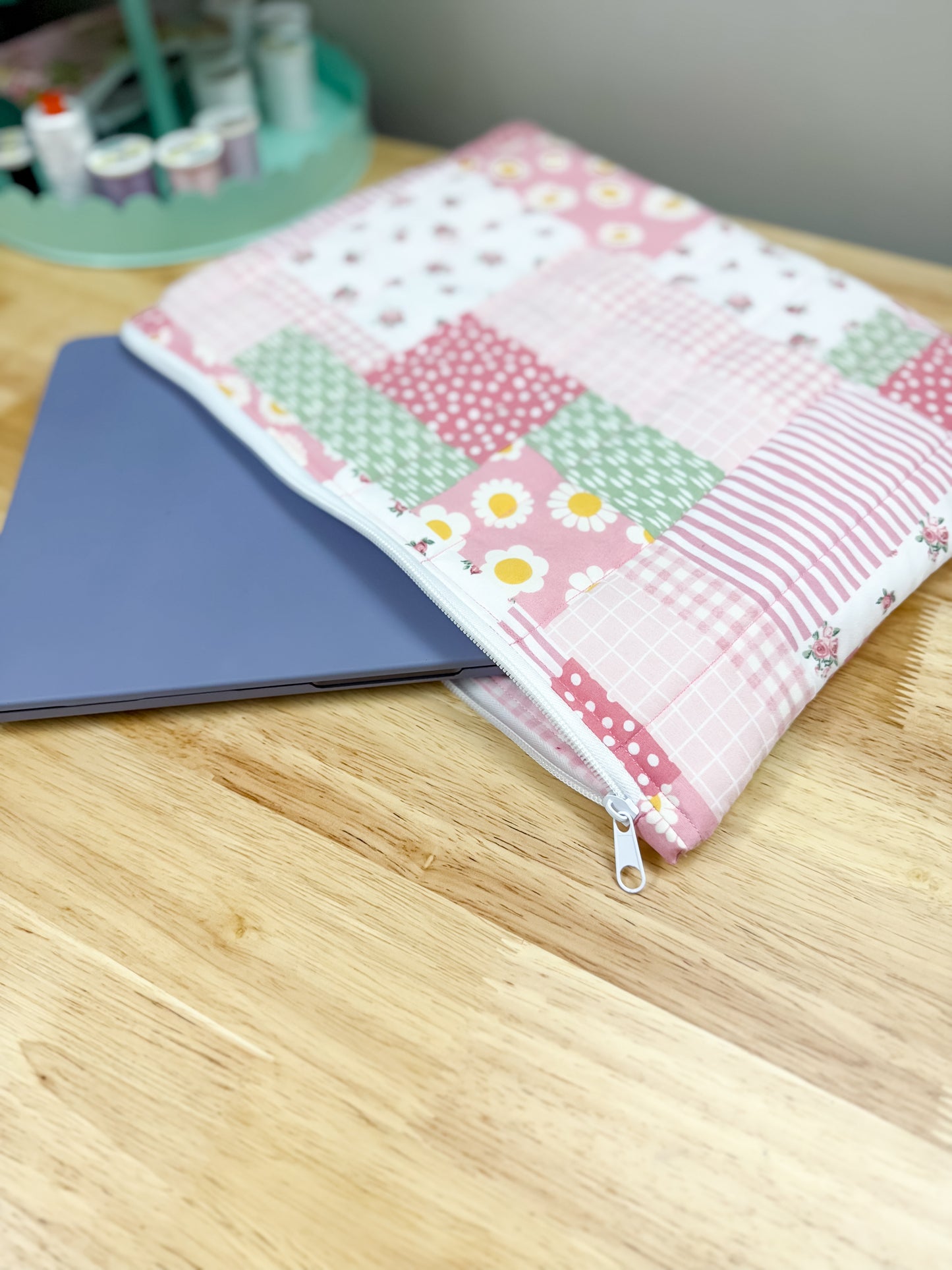 Pink Cottage Patchwork Quilted Laptop Bag