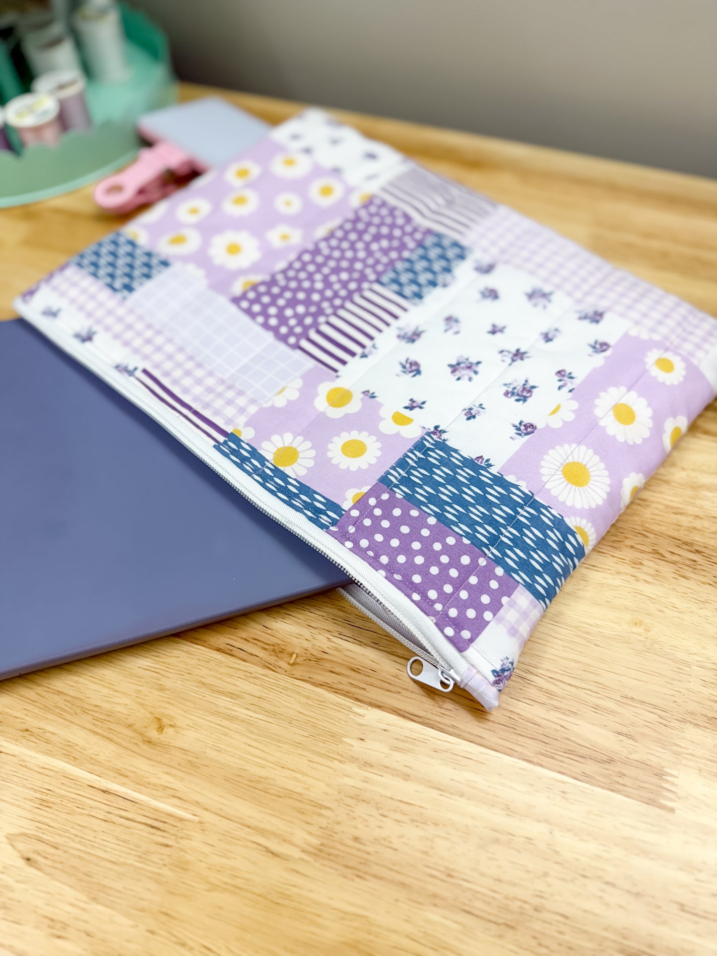 Purple Cottage Patchwork Quilted Laptop Bag