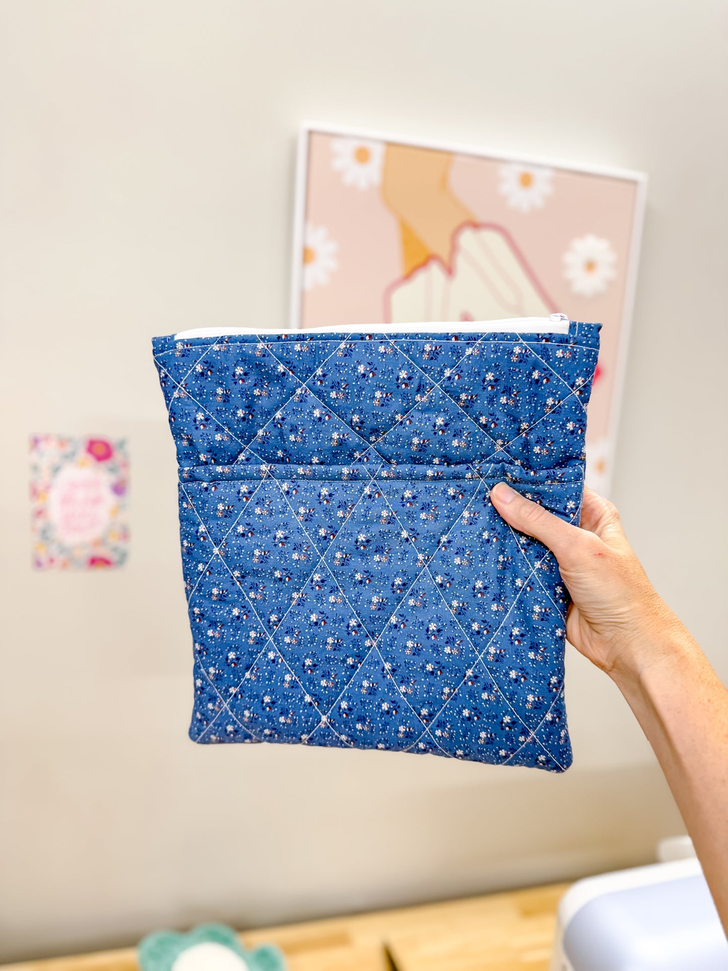 Zippered Quilted Book Sleeve Fall Blue