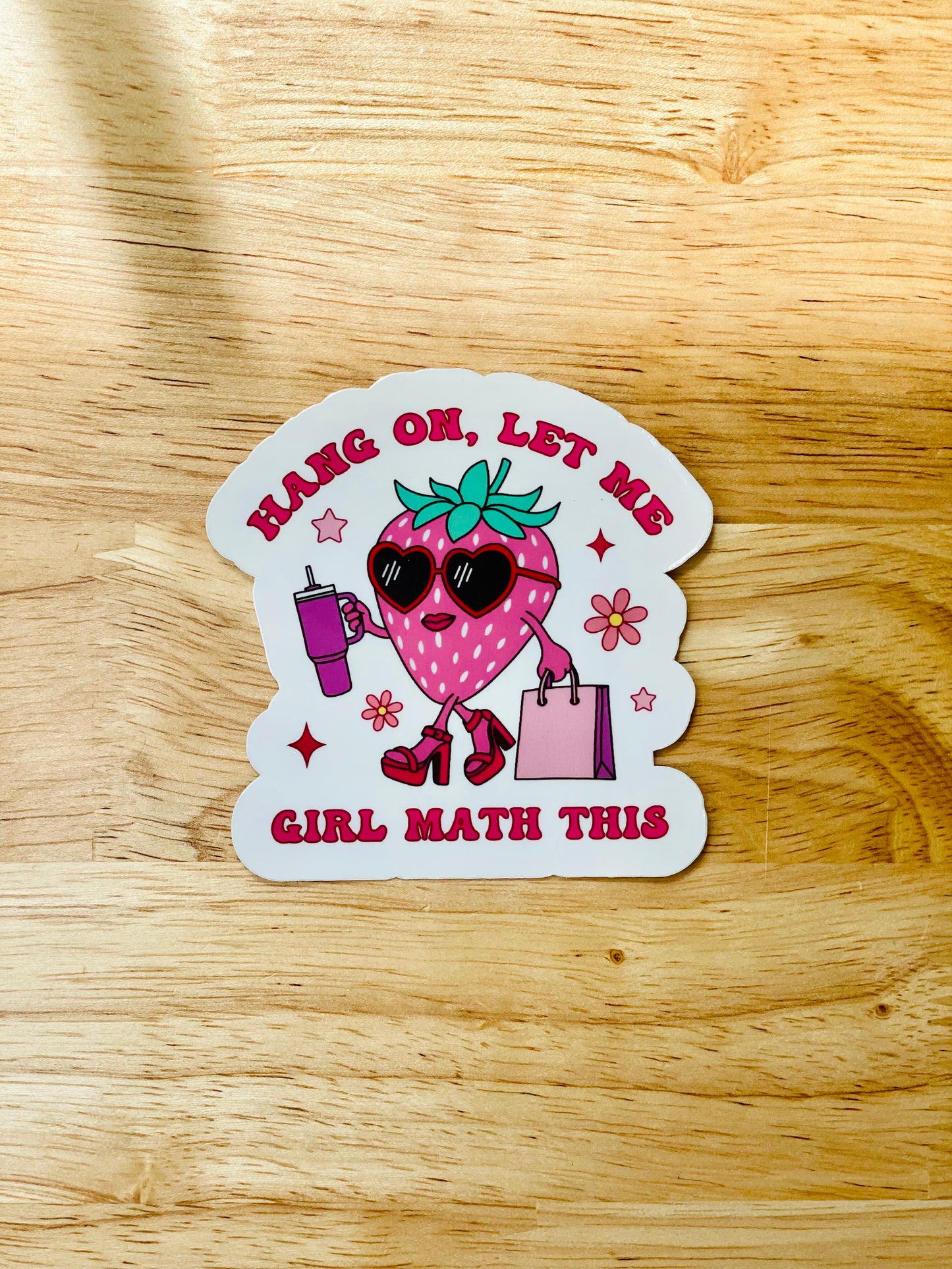 Hang On Let Me Girl Math This Sticker, Pink Retry Strawberry