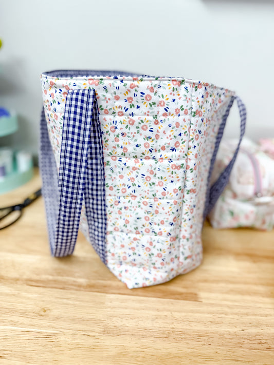 Navy Ditsy Floral Hazel Quilted Tote Bag