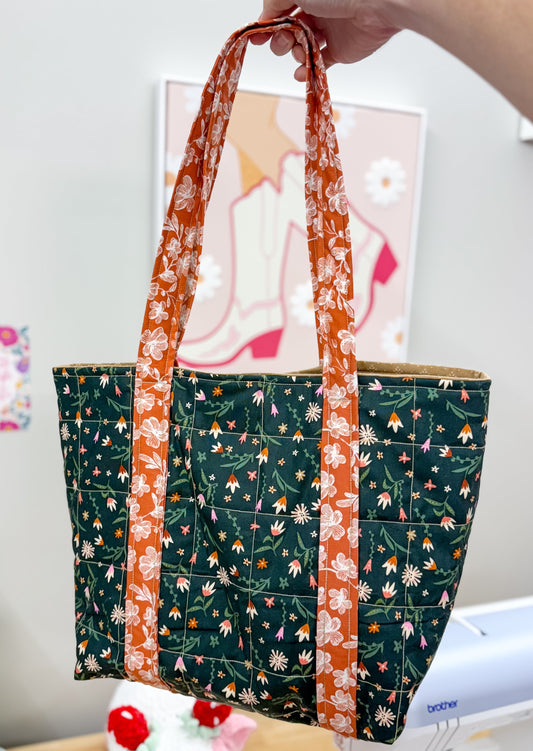 Hazel Quilted Tote Bag Fall Green Wildflower