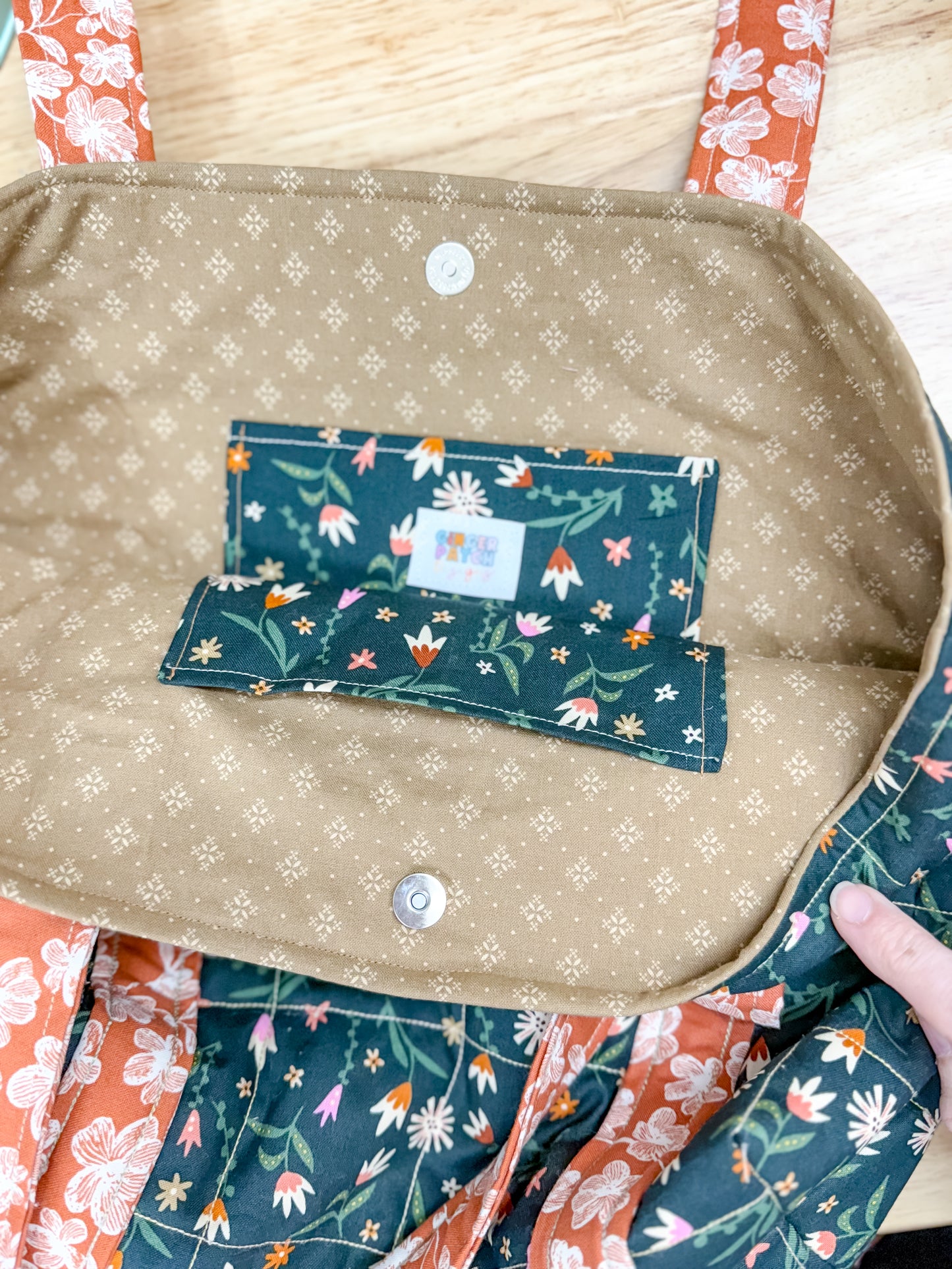 Hazel Quilted Tote Bag Fall Green Wildflower
