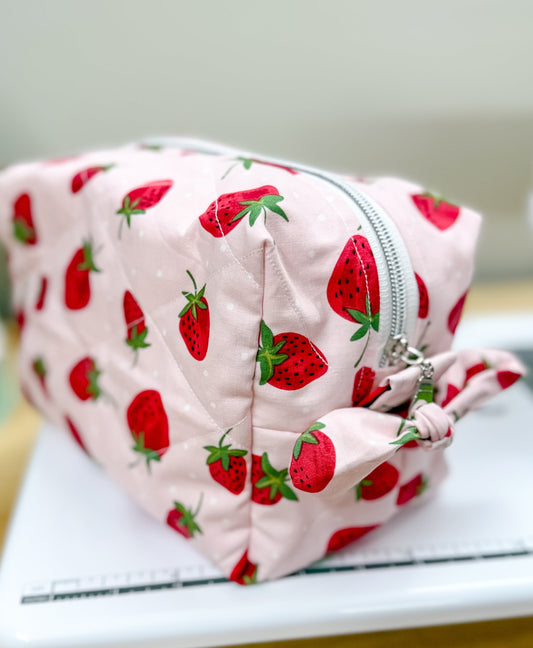 Tall Quilted Makeup Bag Pink Strawberry
