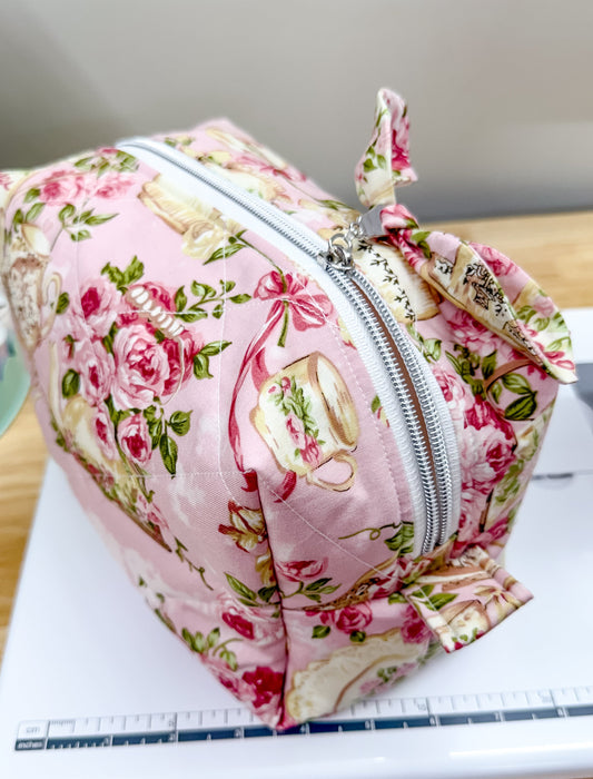 Tall Quilted Makeup Bag Victorian Tea Set